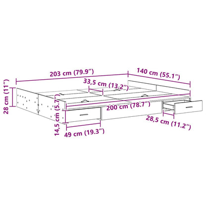 Storage Bed Frame Old Wood 140 x 200 cm Engineered Wood