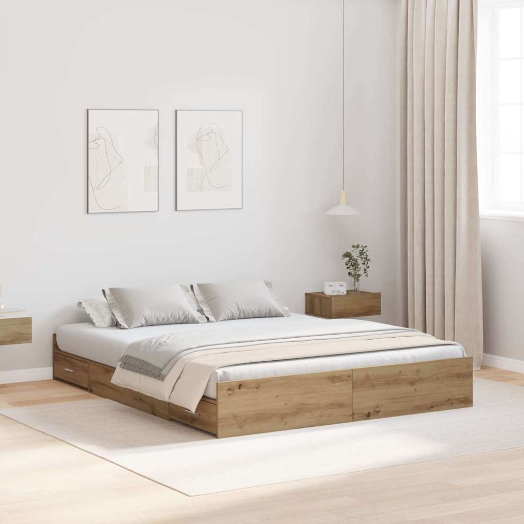 Storage Bed Frame Artisan Oak 140 x 200 cm Engineered Wood