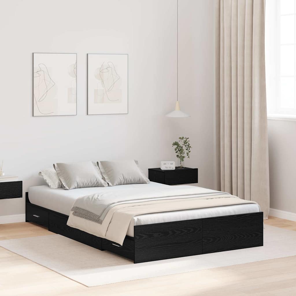 Storage Bed Frame Black Oak 120 x 200 cm Engineered Wood