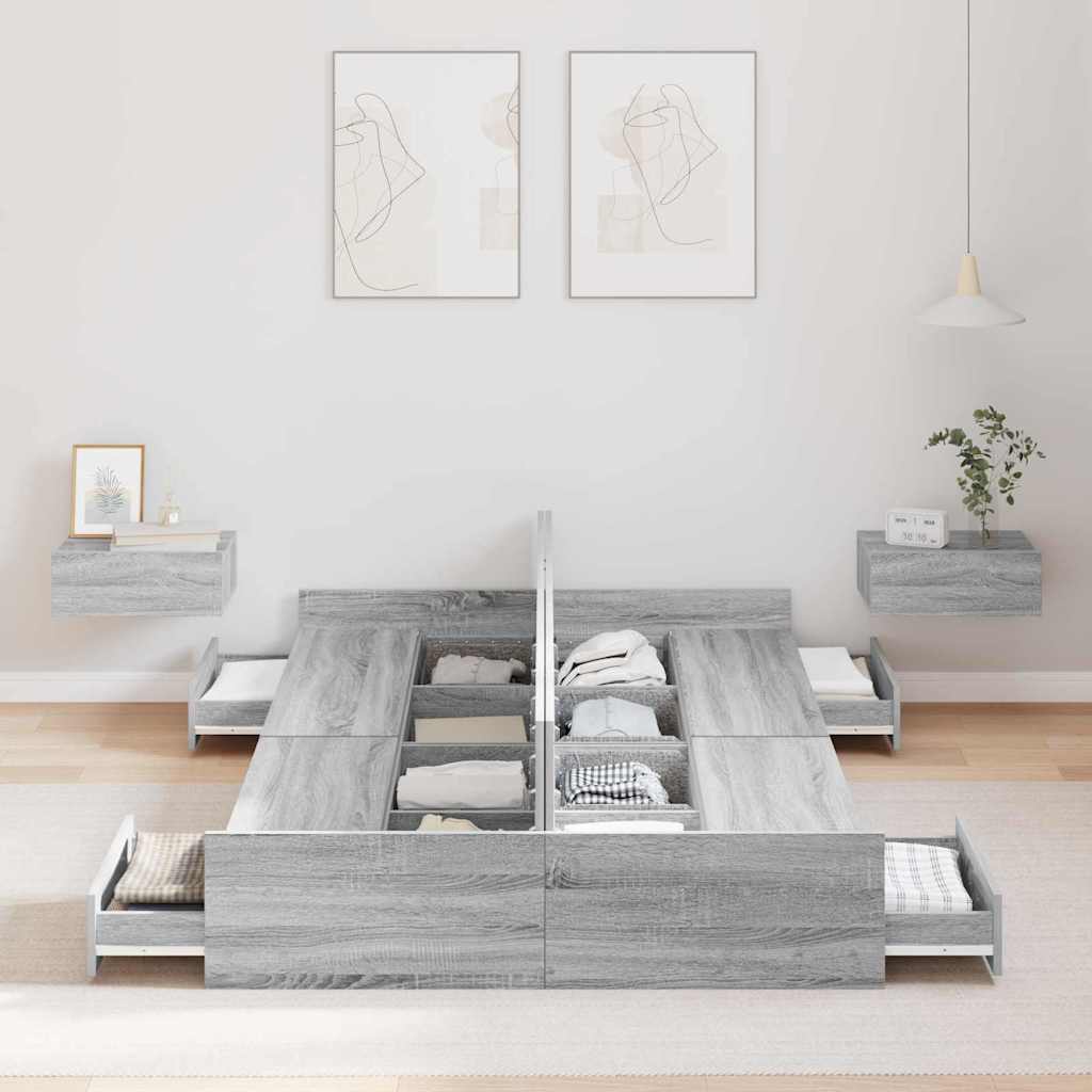 Storage Bed Frame Grey Sonoma 120 x 200 cm Engineered Wood