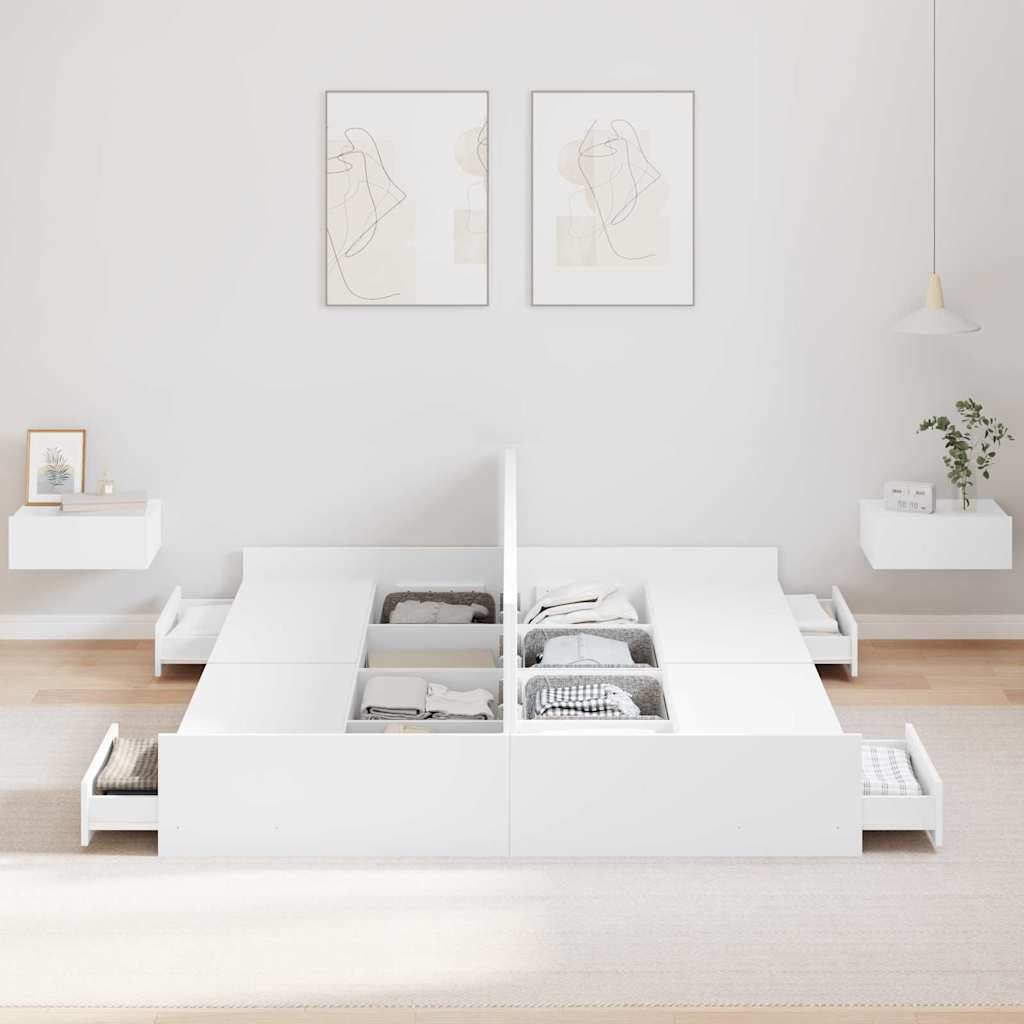 Storage Bed Frame White 140 x 190 cm Engineered Wood