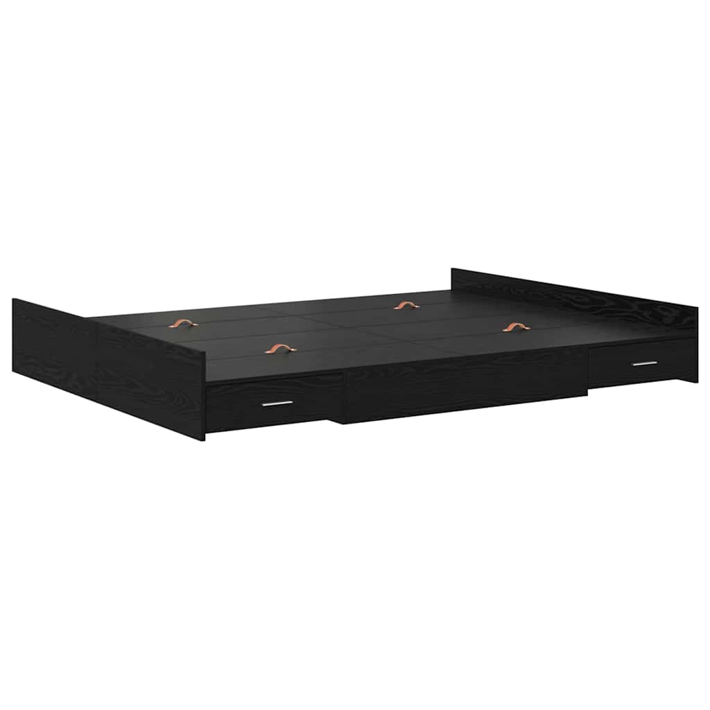 Storage Bed Frame Black Oak 140 x 190 cm Engineered Wood