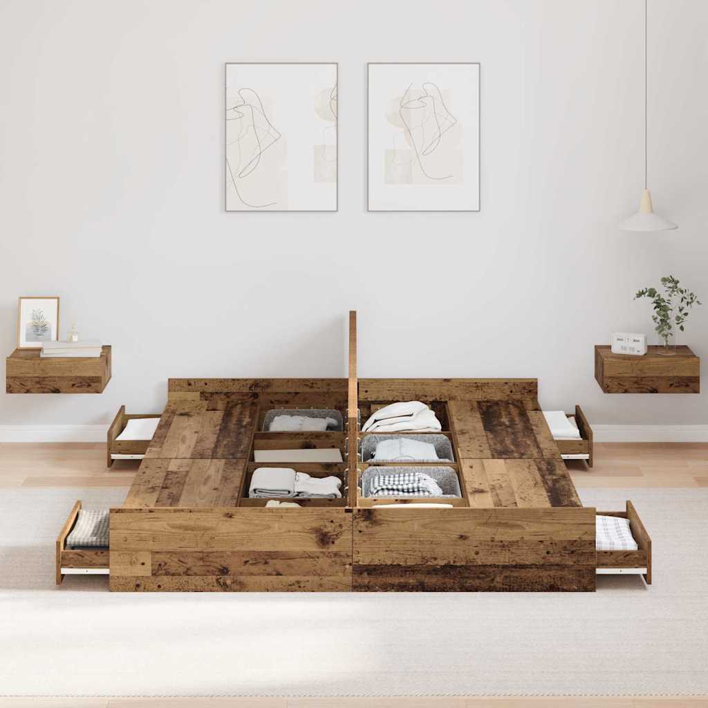 Storage Bed Frame Old Wood 140 x 190 cm Engineered Wood