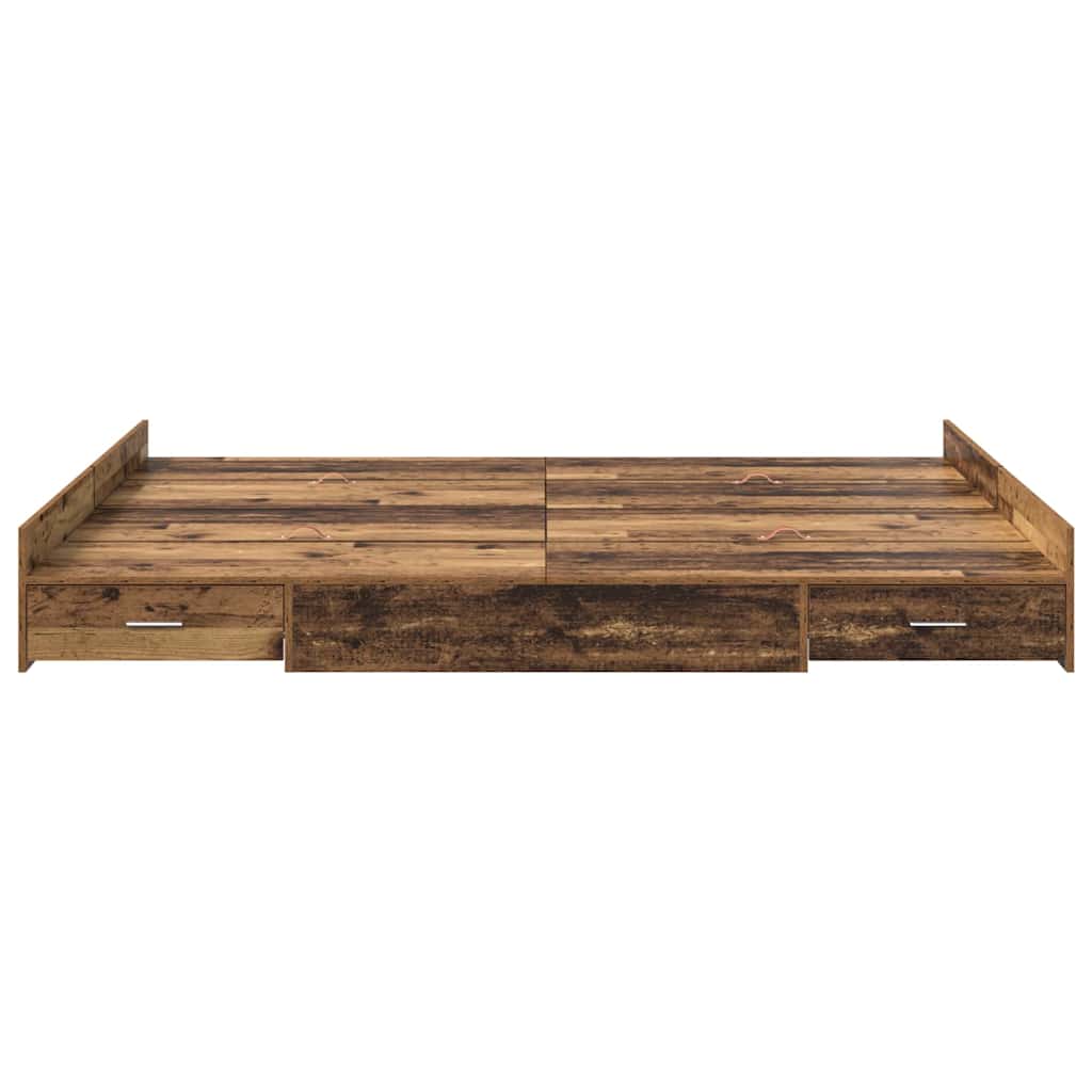 Storage Bed Frame Old Wood 140 x 190 cm Engineered Wood