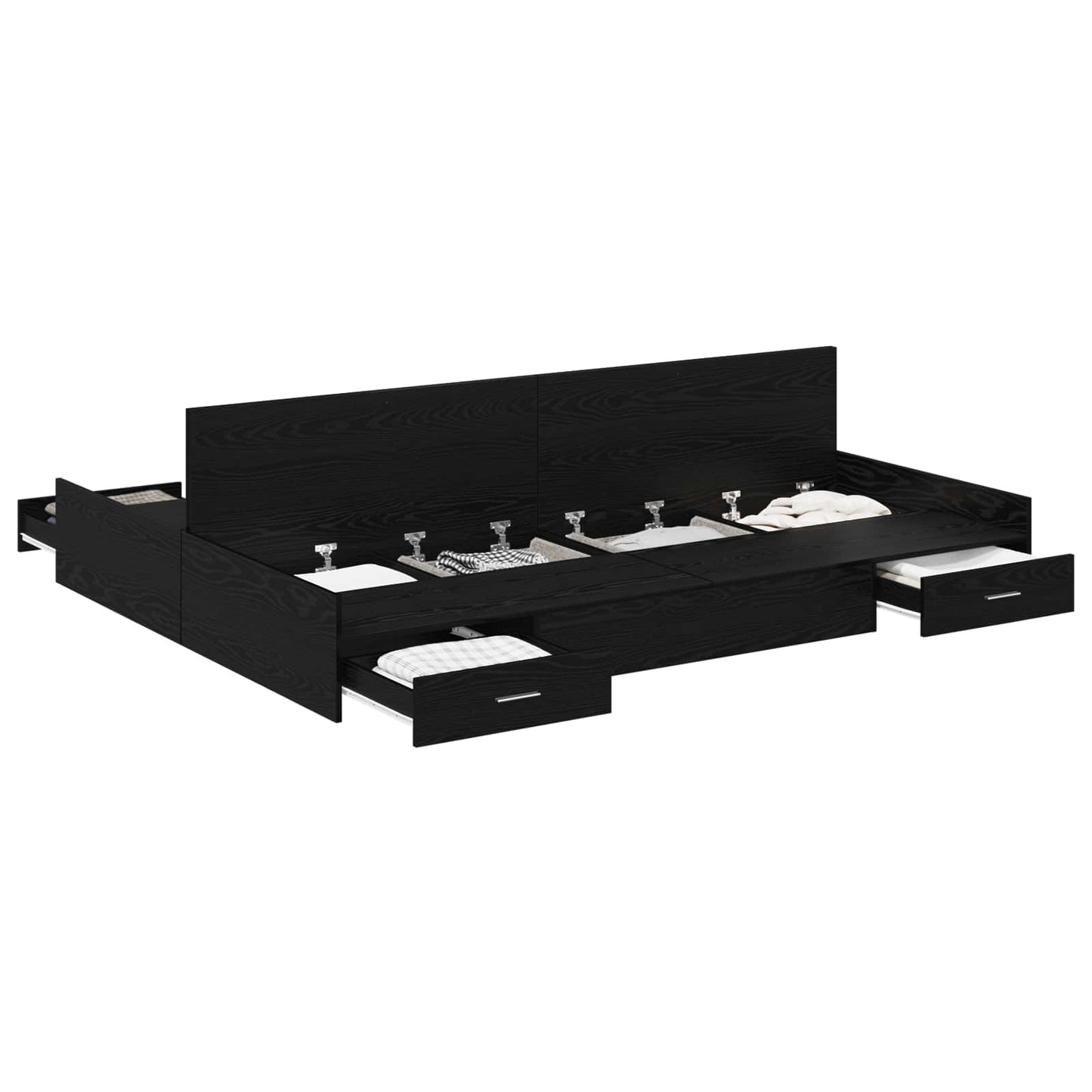 Storage Bed Frame Black Oak 135 x 190 cm Engineered Wood