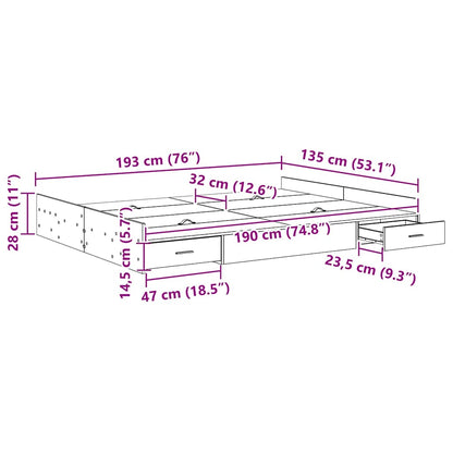 Storage Bed Frame Black Oak 135 x 190 cm Engineered Wood
