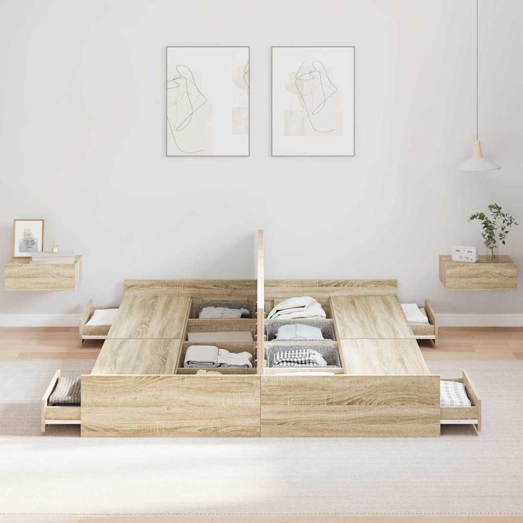 Storage Bed Frame Sonoma Oak 135 x 190 cm Engineered Wood