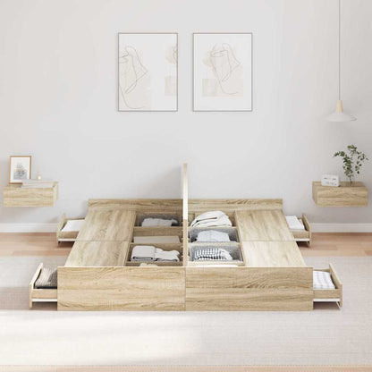 Storage Bed Frame Sonoma Oak 135 x 190 cm Engineered Wood
