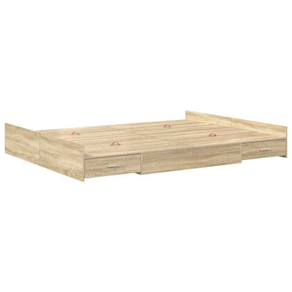 Storage Bed Frame Sonoma Oak 135 x 190 cm Engineered Wood