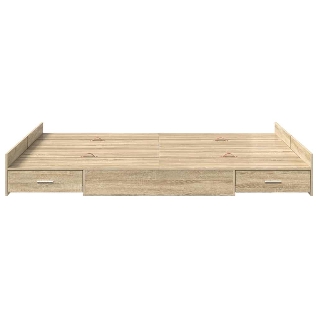 Storage Bed Frame Sonoma Oak 135 x 190 cm Engineered Wood
