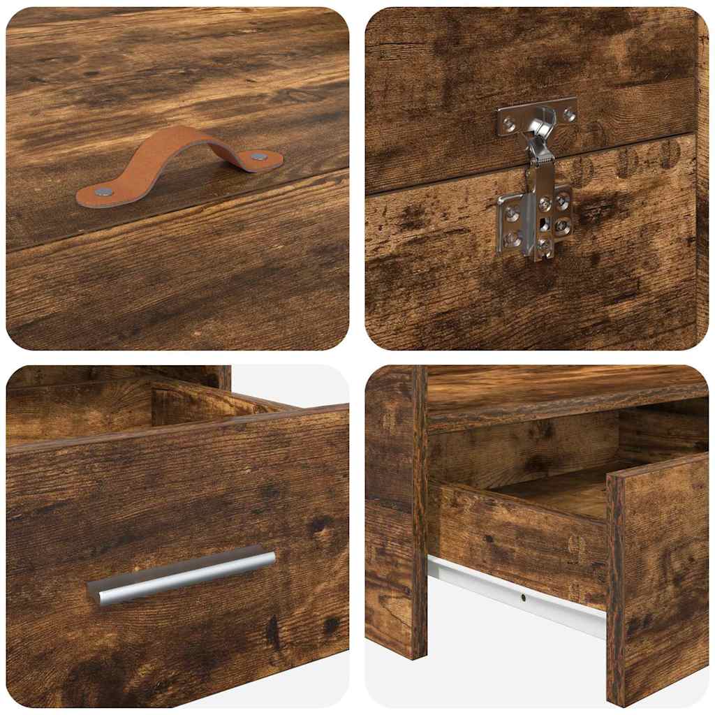 Storage Bed Frame Smoked Oak 135 x 190 cm Engineered Wood