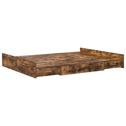 Storage Bed Frame Smoked Oak 135 x 190 cm Engineered Wood