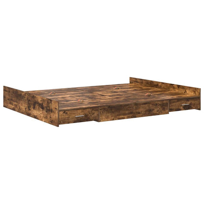 Storage Bed Frame Smoked Oak 135 x 190 cm Engineered Wood
