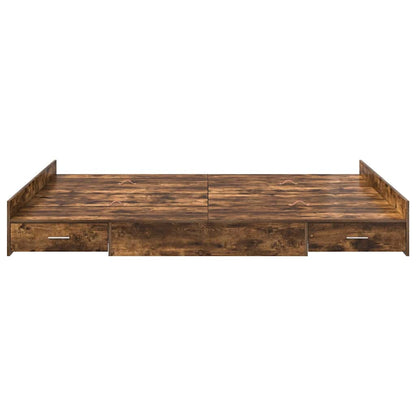 Storage Bed Frame Smoked Oak 135 x 190 cm Engineered Wood