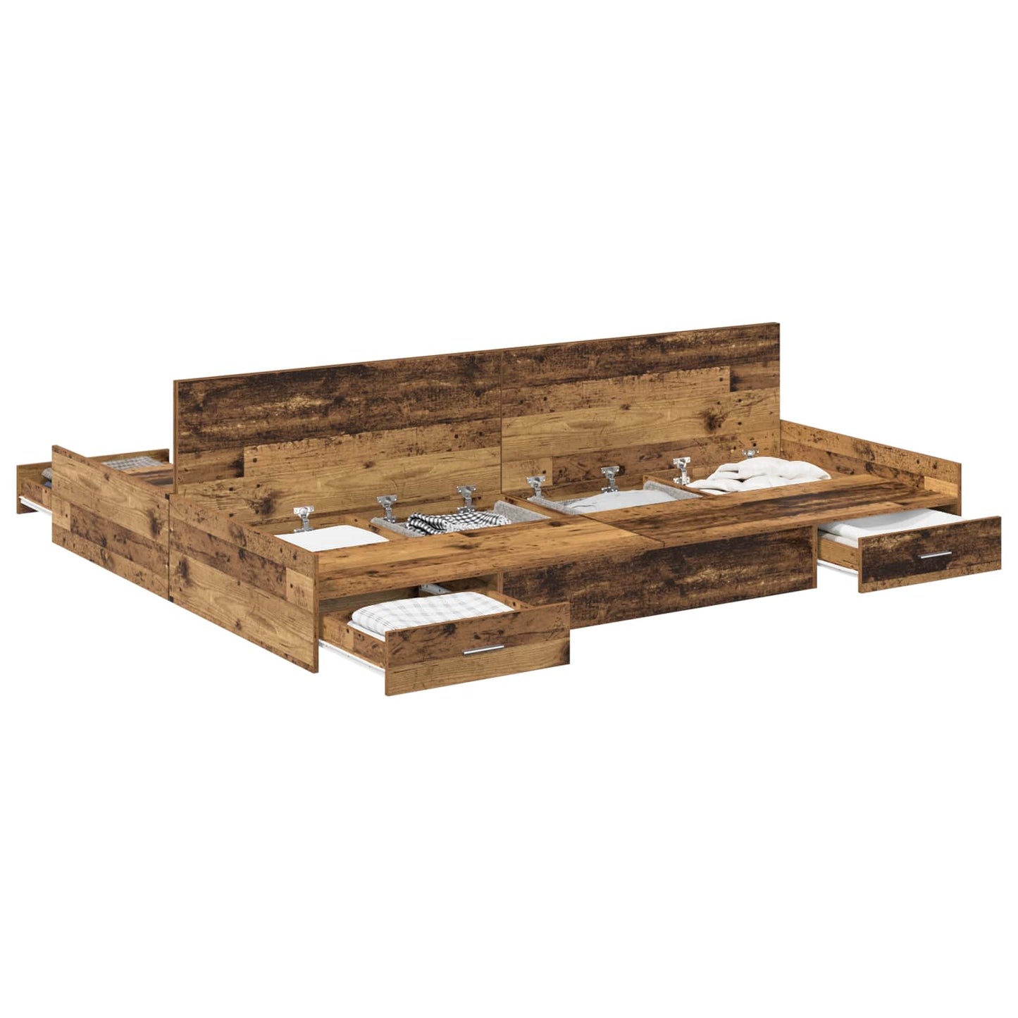 Storage Bed Frame Old Wood 135 x 190 cm Engineered Wood