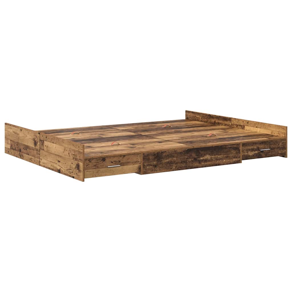 Storage Bed Frame Old Wood 135 x 190 cm Engineered Wood
