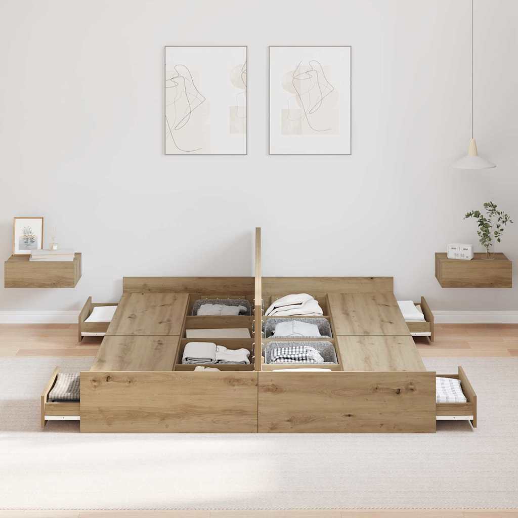 Storage Bed Frame Artisan Oak 135 x 190 cm Engineered Wood