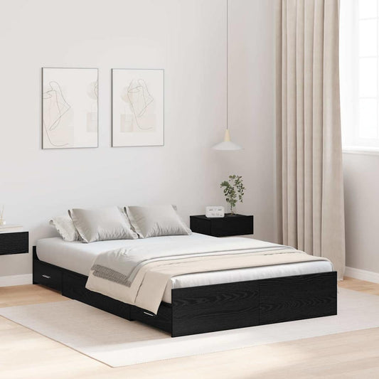 Storage Bed Frame Black Oak 120 x 190 cm Engineered Wood