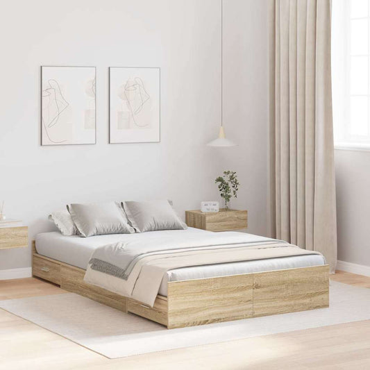 Storage Bed Frame Sonoma Oak 120 x 190 cm Engineered Wood