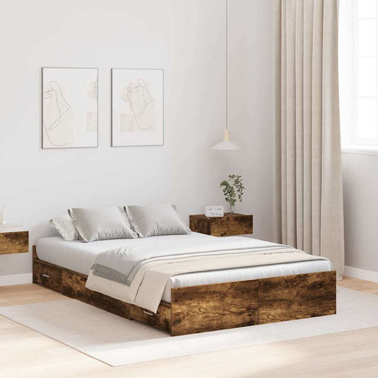 Storage Bed Frame Smoked Oak 120 x 190 cm Engineered Wood