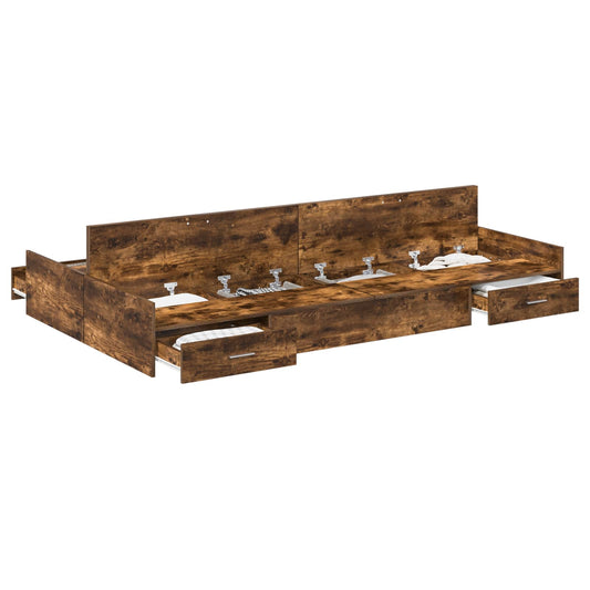 Storage Bed Frame Smoked Oak 120 x 190 cm Engineered Wood