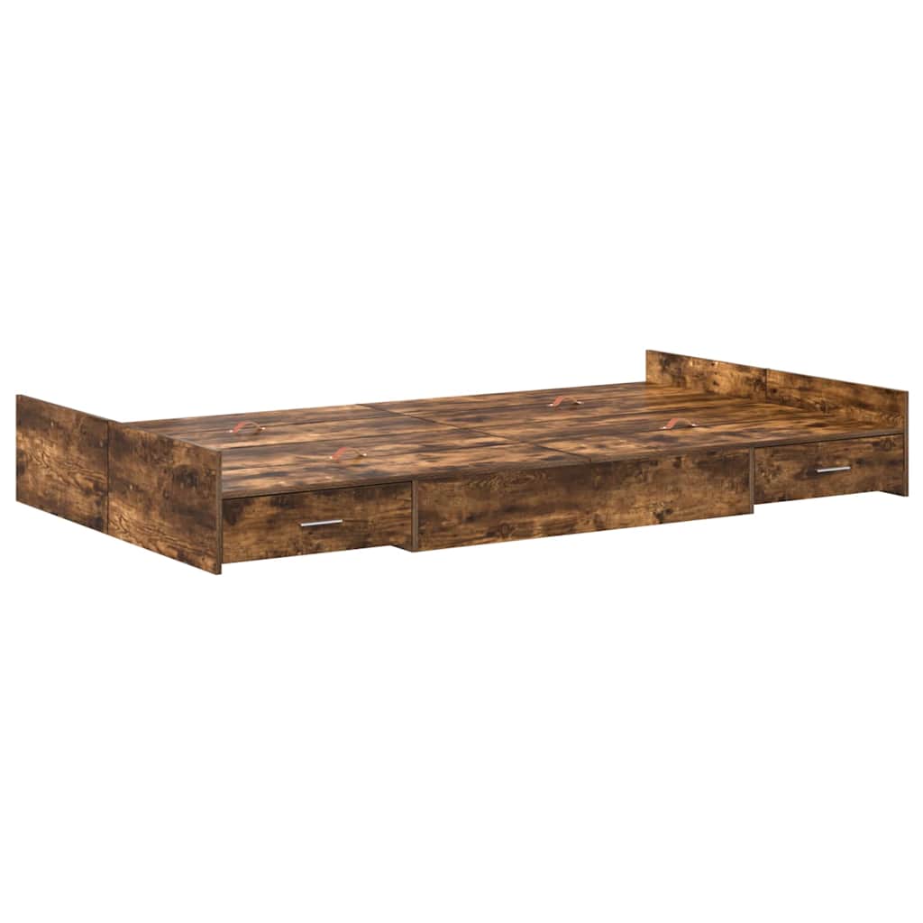 Storage Bed Frame Smoked Oak 120 x 190 cm Engineered Wood
