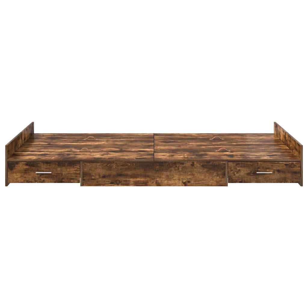 Storage Bed Frame Smoked Oak 120 x 190 cm Engineered Wood