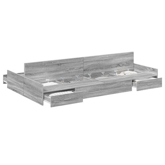 Storage Bed Frame Grey Sonoma 120 x 190 cm Engineered Wood