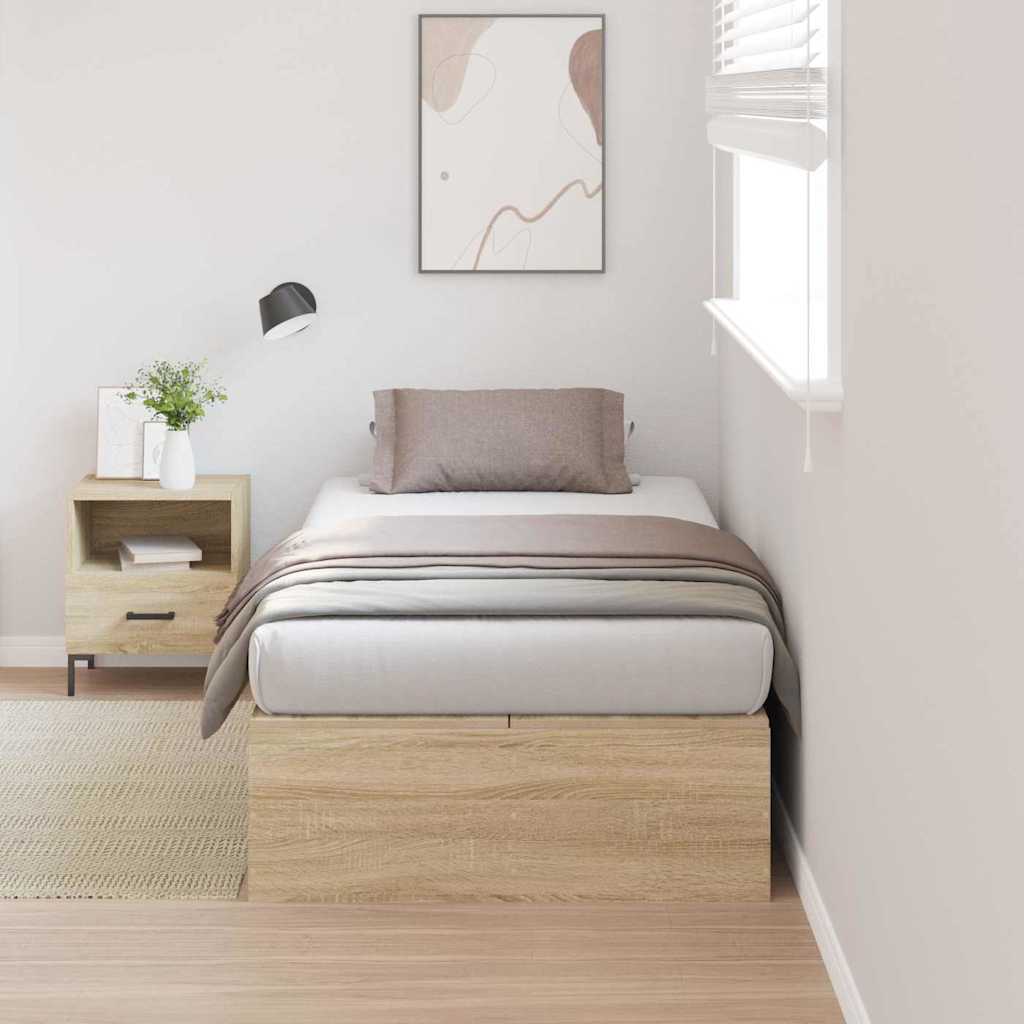 Storage Bed Frame Sonoma Oak 90 x 200 cm Engineered Wood