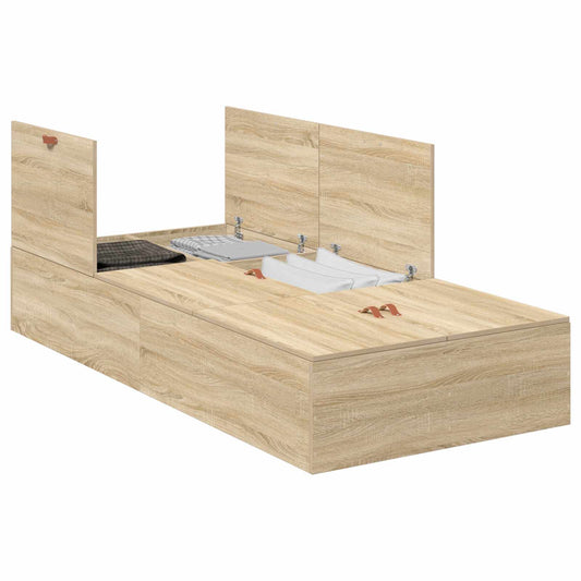 Storage Bed Frame Sonoma Oak 90 x 200 cm Engineered Wood