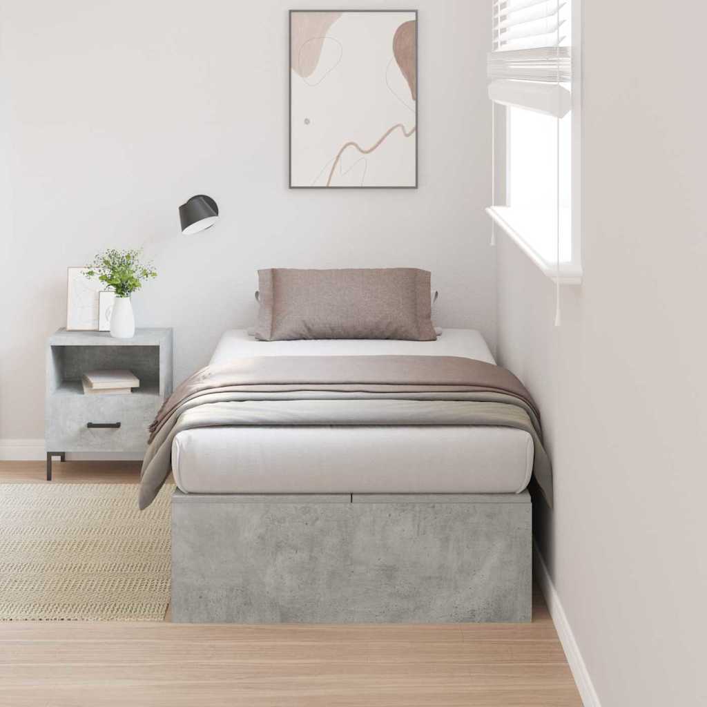 Storage Bed Frame Concrete Grey 90 x 200 cm Engineered Wood
