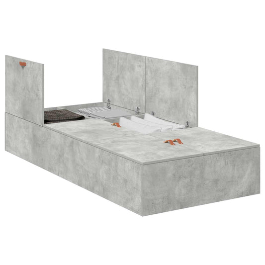 Storage Bed Frame Concrete Grey 100 x 200 cm Engineered Wood