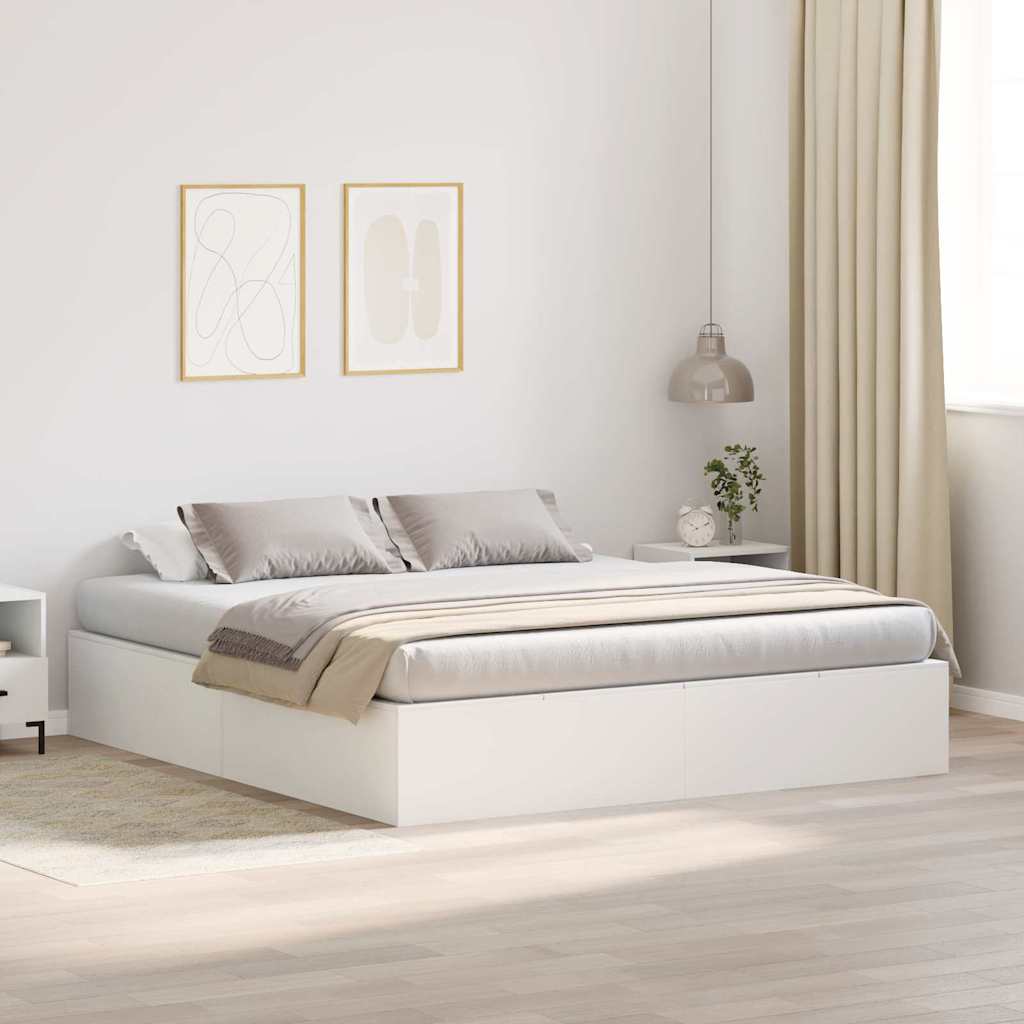 Storage Bed Frame White 200 x 200 cm Engineered Wood