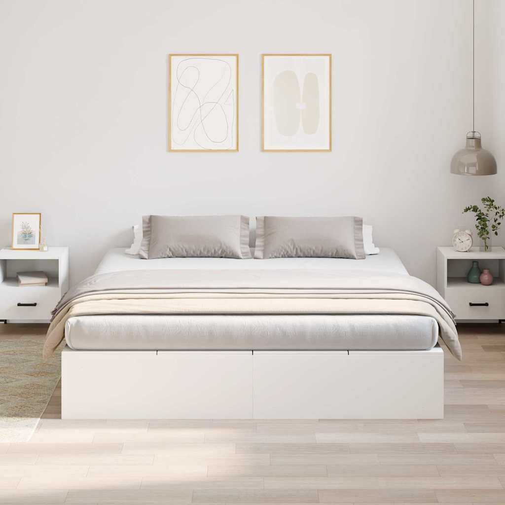 Storage Bed Frame White 200 x 200 cm Engineered Wood