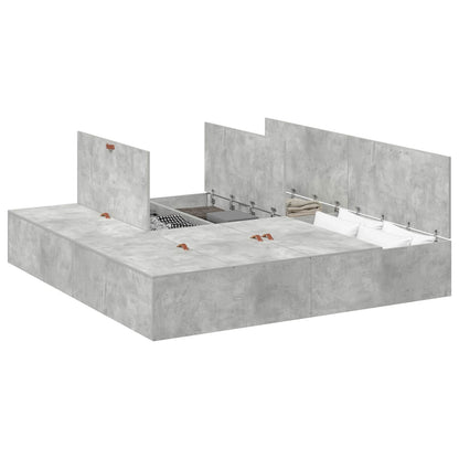 Storage Bed Frame Concrete Grey 200 x 200 cm Engineered Wood