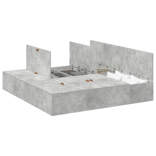 Storage Bed Frame Concrete Grey 200 x 200 cm Engineered Wood