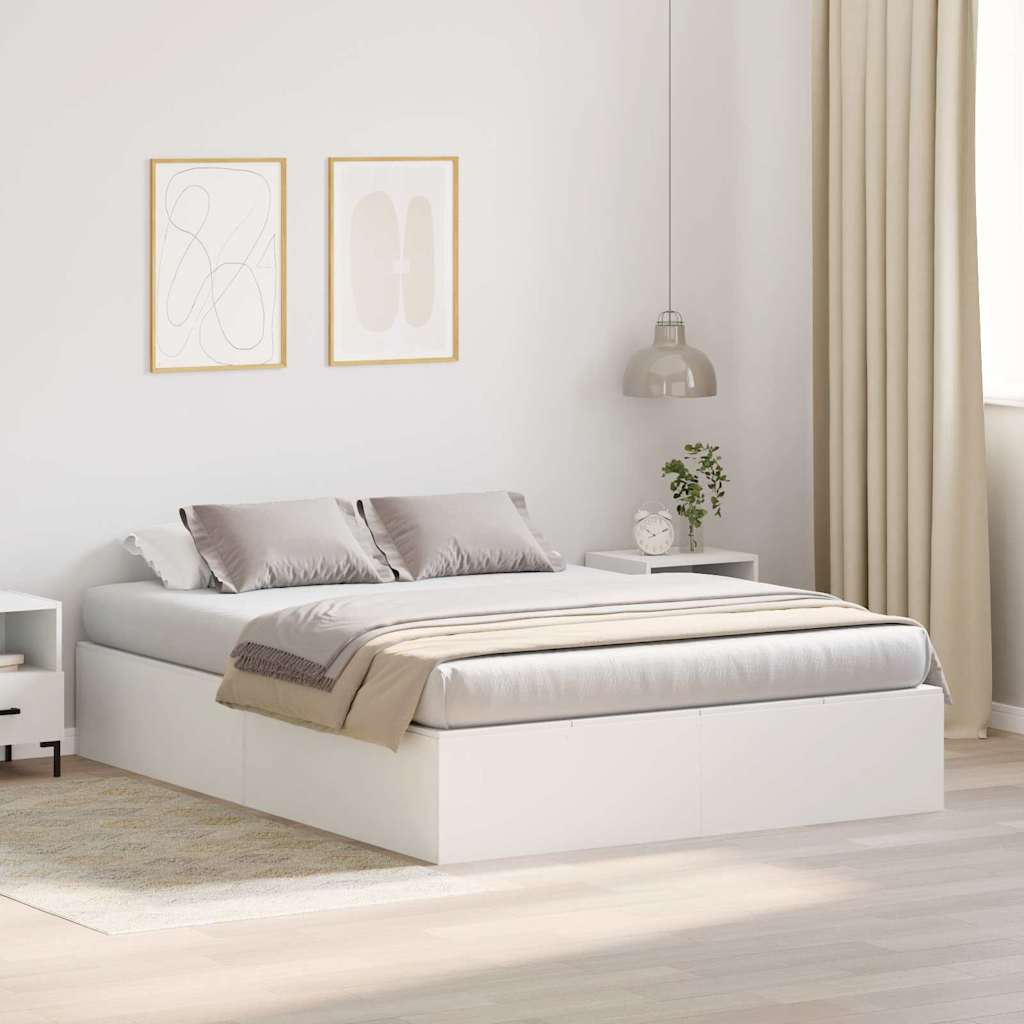 Storage Bed Frame White 140 x 200 cm Engineered Wood