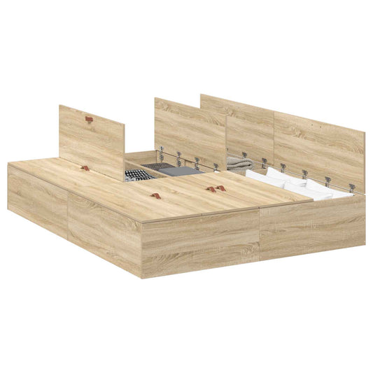 Storage Bed Frame Sonoma Oak 150 x 200 cm Engineered Wood