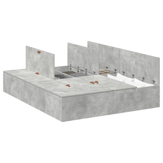 Storage Bed Frame Concrete Grey 150 x 200 cm Engineered Wood