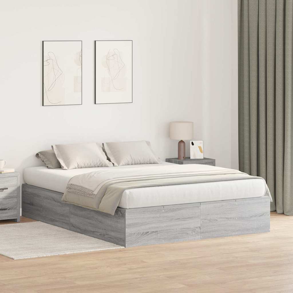 Storage Bed Frame Grey Sonoma 160 x 200 cm Engineered Wood
