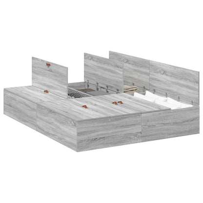 Storage Bed Frame Grey Sonoma 160 x 200 cm Engineered Wood
