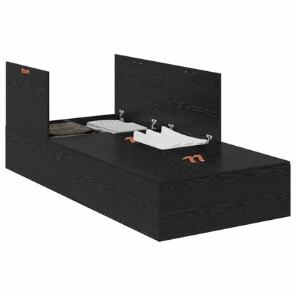 Storage Bed Frame Black Oak 90 x 190 cm Engineered Wood