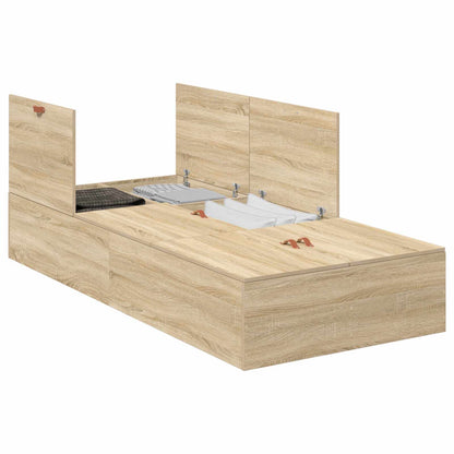 Storage Bed Frame Sonoma Oak 90 x 190 cm Engineered Wood