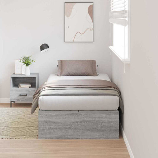 Storage Bed Frame Grey Sonoma 90 x 190 cm Engineered Wood