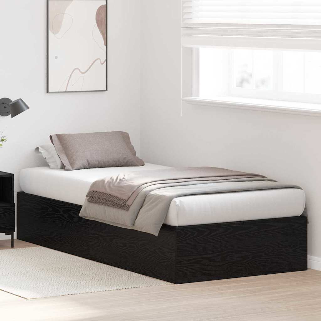 Storage Bed Frame Black Oak 70 x 190 cm Engineered Wood