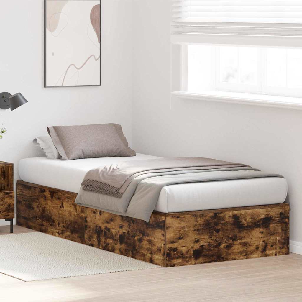 Storage Bed Frame Smoked Oak 70 x 190 cm Engineered Wood