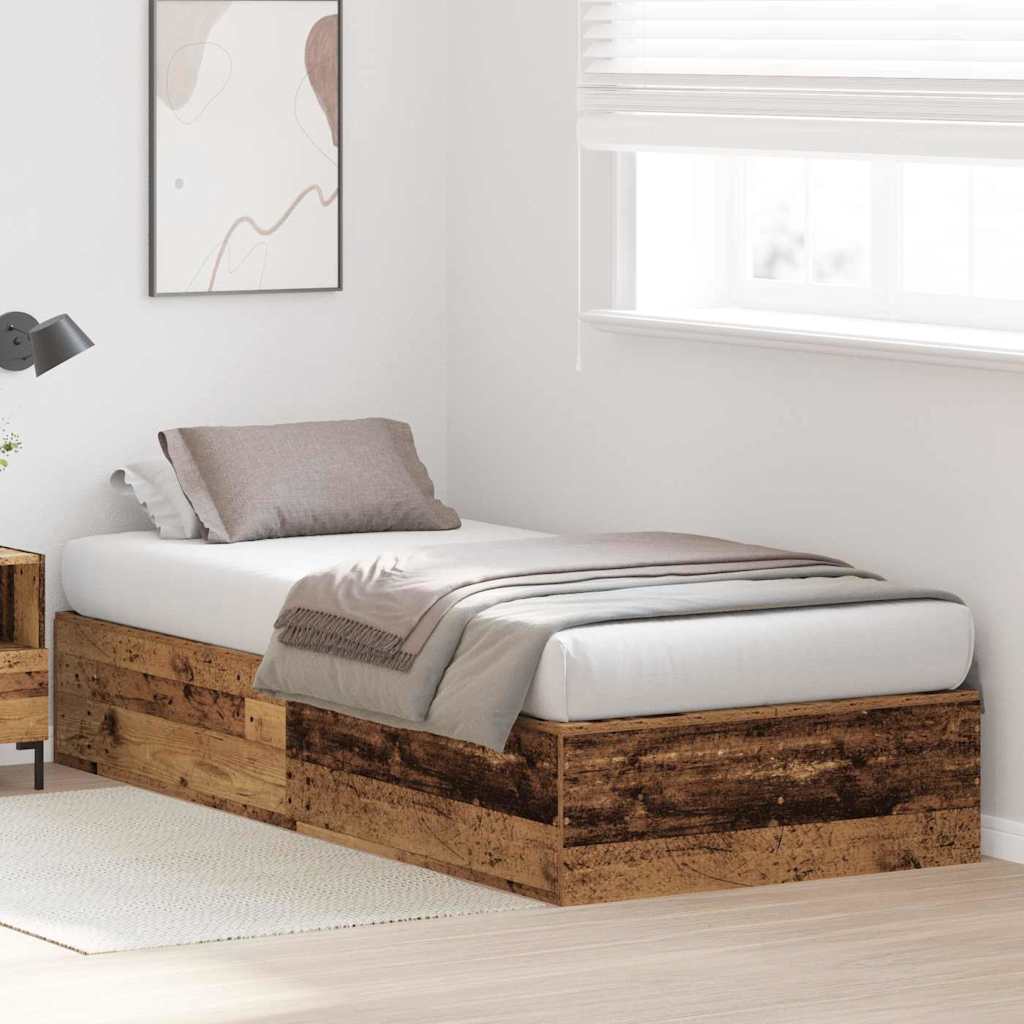 Storage Bed Frame Old Wood 70 x 190 cm Engineered Wood