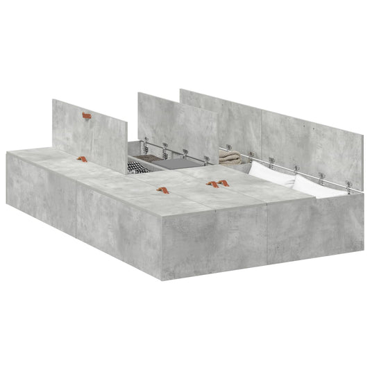 Storage Bed Frame Concrete Grey 120 x 190 cm Engineered Wood