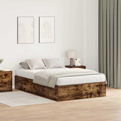 Storage Bed Frame Smoked Oak 120 x 190 cm Engineered Wood