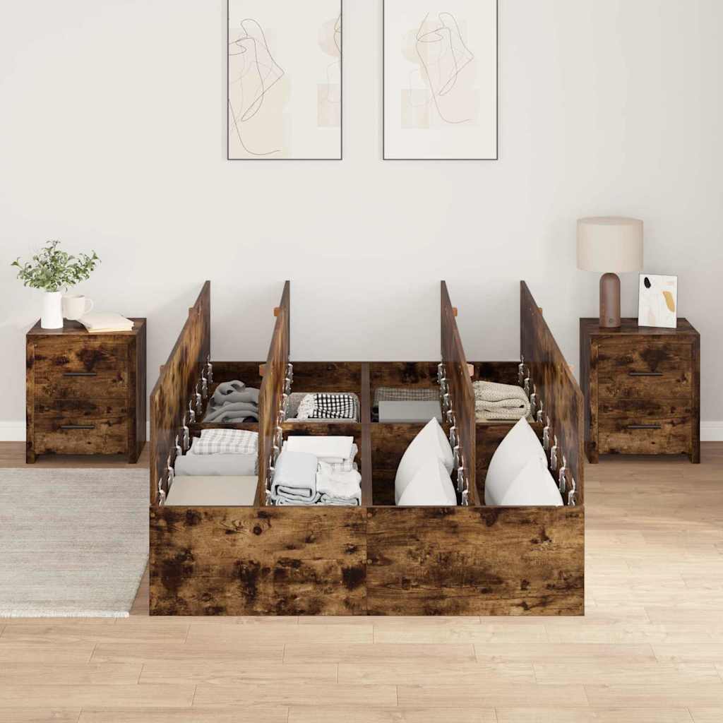 Storage Bed Frame Smoked Oak 120 x 190 cm Engineered Wood